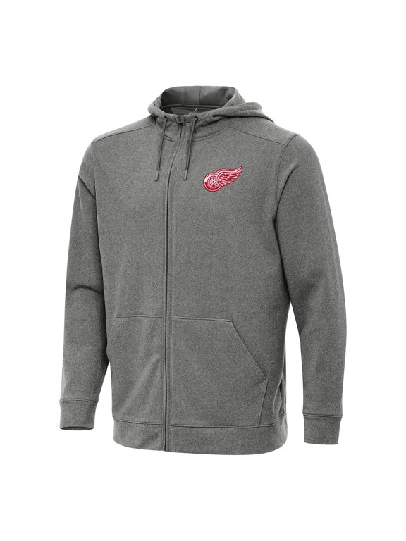 Men's Antigua Heather Black Detroit Red Wings Effortless Full-Zip Hoodie Jacket