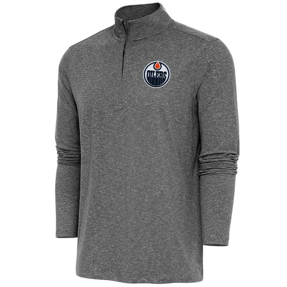 Men's Antigua  Heather Black Edmonton Oilers Hunk Quarter-Zip Pullover Top