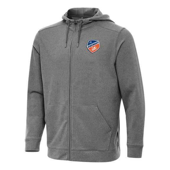 Men's Antigua Heather Black FC Cincinnati Effortless Full-Zip Hoodie