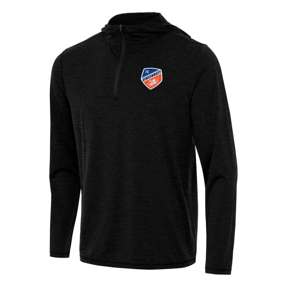Men's Antigua Heather Black FC Cincinnati Tidy Quarter-Zip Hoodie