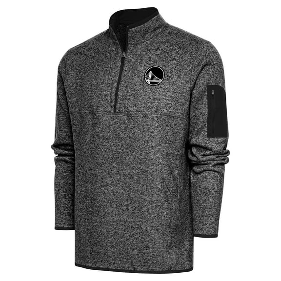 Men's Antigua Heather Black Golden State Warriors Metallic Logo Fortune Quarter-Zip Jacket