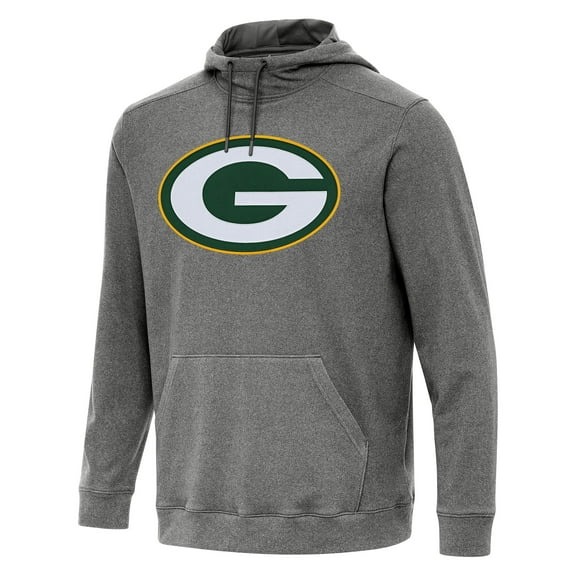 Men's Antigua Heather Black Green Bay Packers Cloud Pullover Hoodie