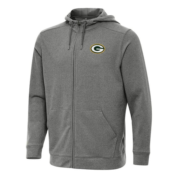 Men's Antigua Heather Black Green Bay Packers Effortless Full-Zip Hoodie