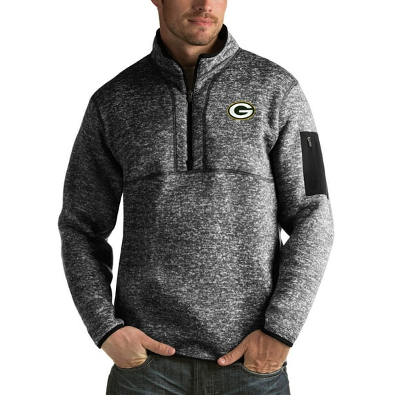 Men's Antigua Heather Black Green Bay Packers Fortune Big & Tall Quarter-Zip Pullover Jacket