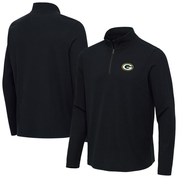 Men's Antigua Heather Black Green Bay Packers Sync Tri-Blend Quarter-Zip Pullover