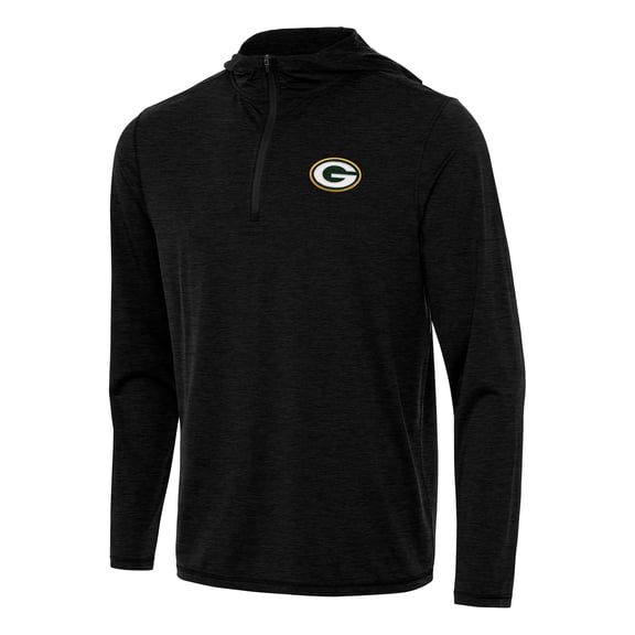 Men's Antigua Heather Black Green Bay Packers Tidy Quarter-Zip Pullover Hoodie