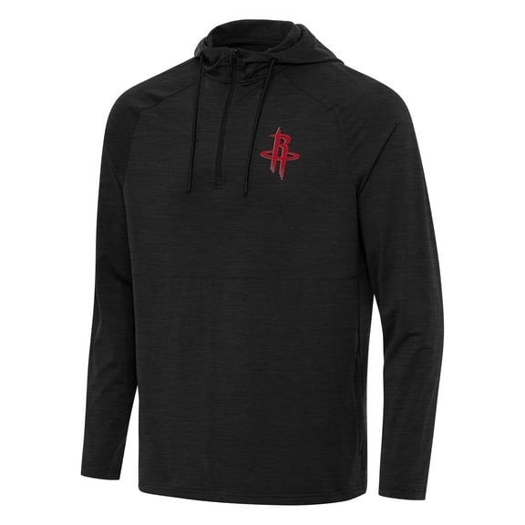 Men's Antigua Heather Black Houston Rockets Spikes Raglan Quarter-Zip Hoodie