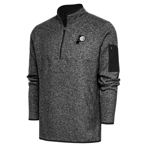 Men's Antigua Heather Black Indiana Pacers Metallic Logo Fortune Quarter-Zip Jacket