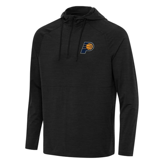 Men's Antigua Heather Black Indiana Pacers Spikes Raglan Quarter-Zip Hoodie