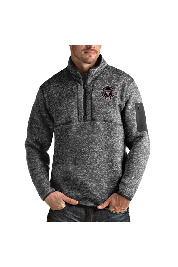 Men's Antigua Heather Black Inter Miami CF Fortune Quarter-Zip Pullover Jacket