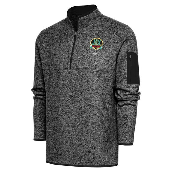 Men's Antigua Heather Black Jacksonville Red Caps Fortune Quarter-Zip Pullover Jacket