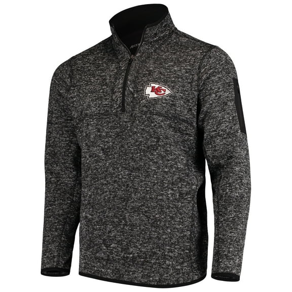 Men's Antigua Heather Black Kansas City Chiefs Fortune Quarter-Zip Pullover Jacket