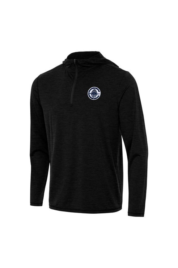 Men's Antigua Heather Black LA Clippers Tidy Quarter-Zip Hoodie