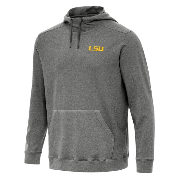Men's Antigua Heather Black LSU Tigers Cloud Pullover Hoodie