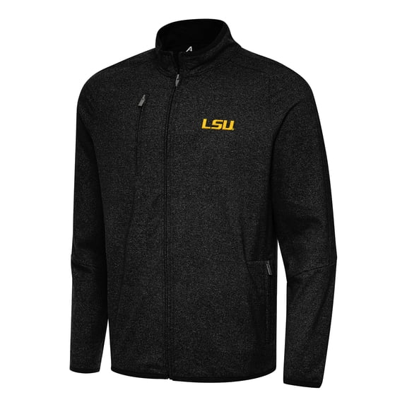 Men's Antigua Heather Black LSU Tigers Hold-Up Full-Zip Tri-Blend Jacket