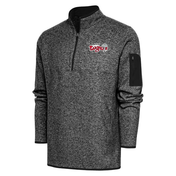 Men's Antigua Heather Black Lansing Lugnuts Big & Tall Fortune Quarter-Zip Pullover Jacket
