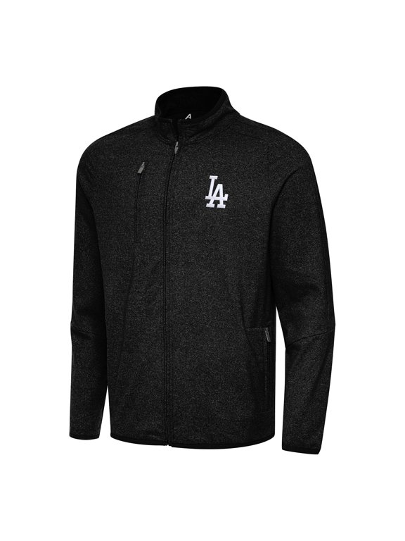 Men's Antigua Heather Black Los Angeles Dodgers Hold-Up Tri-Blend Full-Zip Jacket