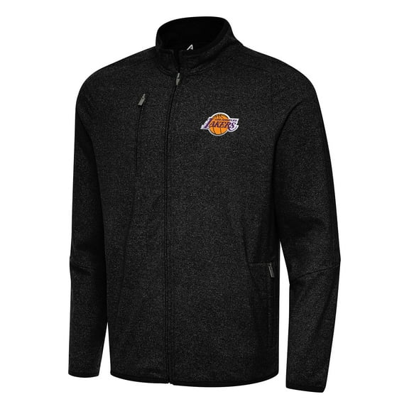Men's Antigua Heather Black Los Angeles Lakers Hold-Up Full-Zip Tri-Blend Jacket