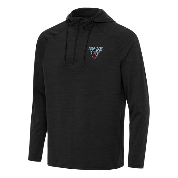 Men's Antigua Heather Black Maine Black Bears Spikes Raglan Quarter-Zip Hoodie
