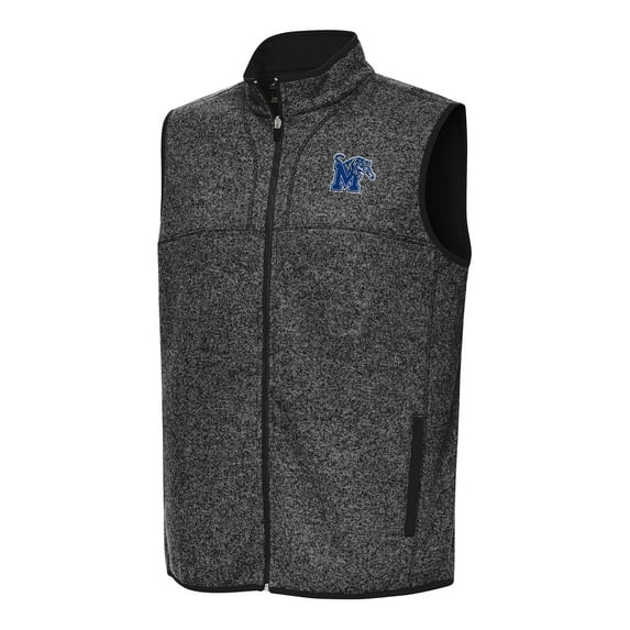 Men's Antigua Heather Black Memphis Tigers Fortune Full-Zip Vest