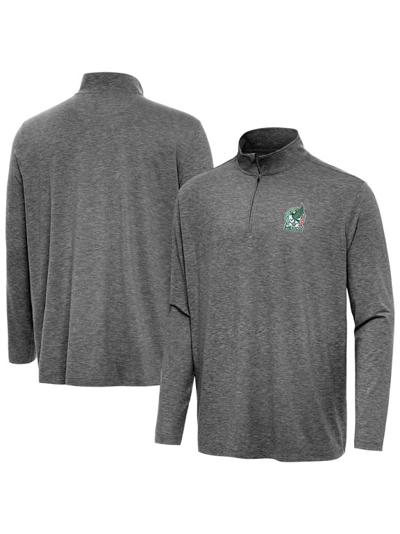 Men's Antigua Heather Black Mexico National Team Master Quarter-Zip Pullover