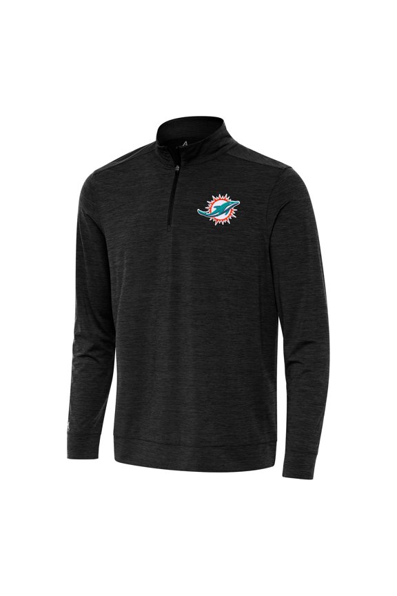Men's Antigua Heather Black Miami Dolphins Bright Quarter-Zip Top