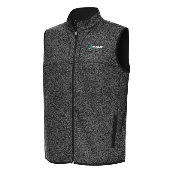 Men's-Antigua Heather Black Michigan International Speedway Fortune Full-Zip Vest