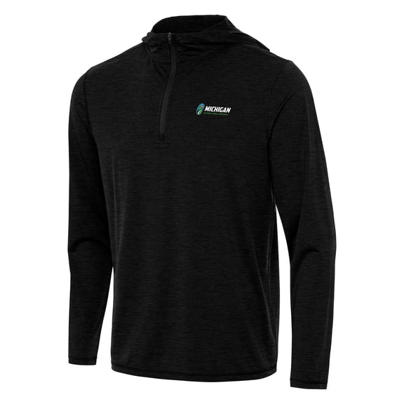 Men's Antigua Heather Black Michigan International Speedway Tidy Quarter-Zip Pullover Hoodie