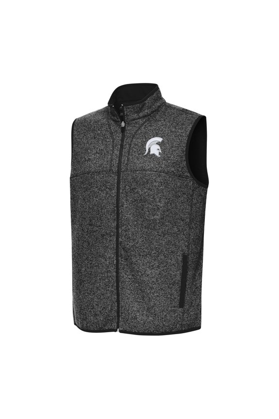 Men's Antigua Heather Black Michigan State Spartans Fortune Full-Zip Vest