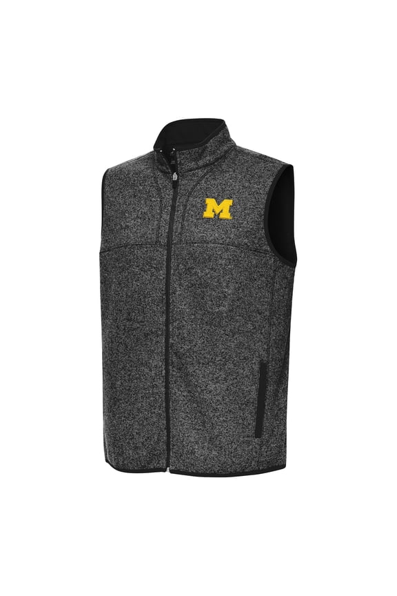 Men's Antigua Heather Black Michigan Wolverines Fortune Full-Zip Vest