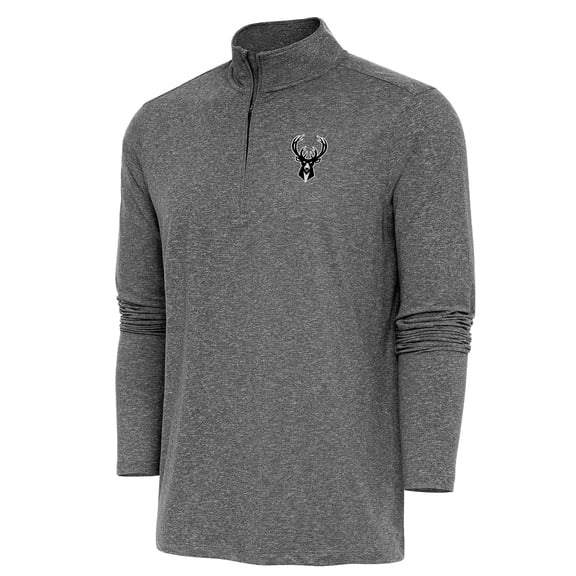 Men's Antigua Heather Black Milwaukee Bucks Hunk Quarter-Zip Top
