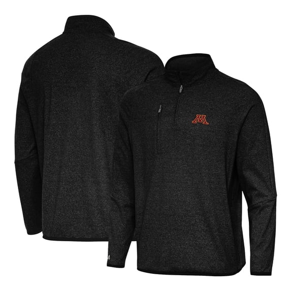 Men's Antigua Heather Black Minnesota Golden Gophers Certain Tri-Blend Quarter-Zip Top