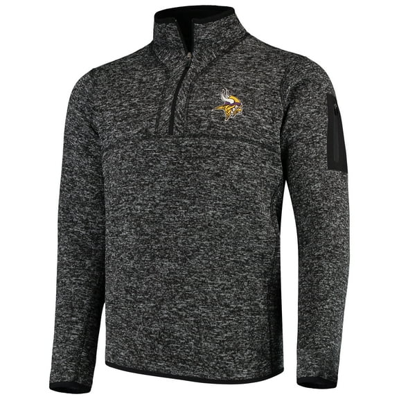 Men's Antigua Heather Black Minnesota Vikings Fortune Quarter-Zip Pullover Jacket
