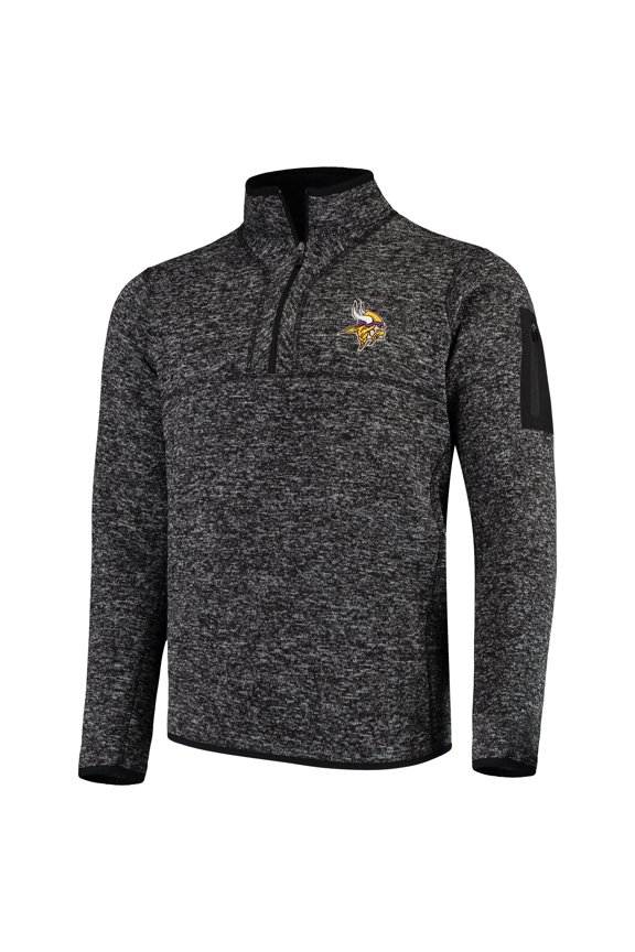 Men's Antigua Heather Black Minnesota Vikings Fortune Quarter-Zip Pullover Jacket