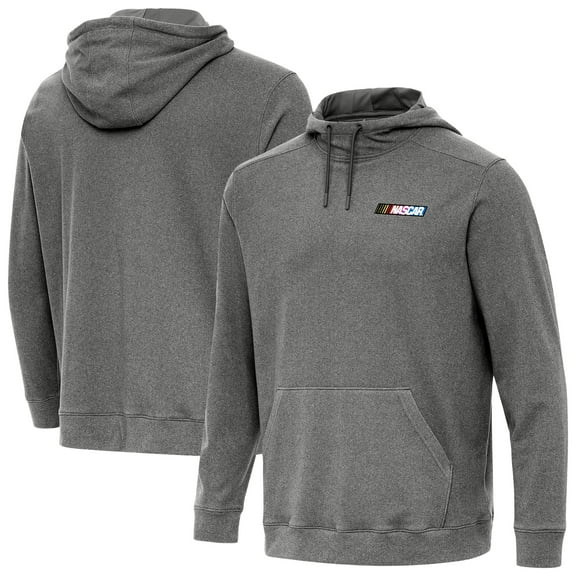 Men's Antigua Heather Black NASCAR 1976-2017 Logo Cloud Pullover Hoodie