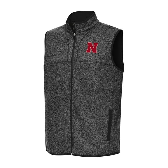Men's Antigua Heather Black Nebraska Huskers Fortune Full-Zip Vest