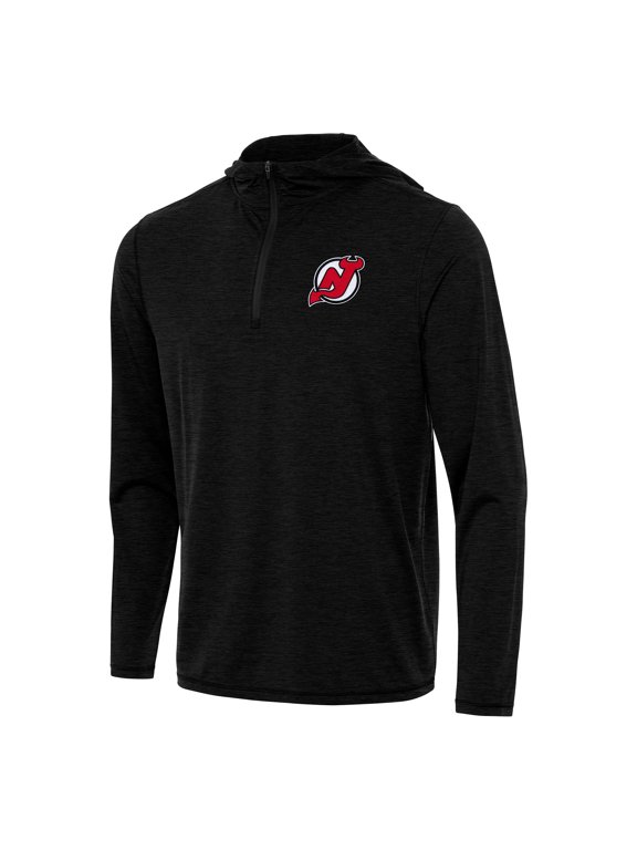 Men's Antigua Heather Black New Jersey Devils Tidy Quarter-Zip Hoodie