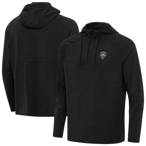 Men's Antigua Heather Black New Mexico Lobos Spikes Quarter-Zip Hoodie
