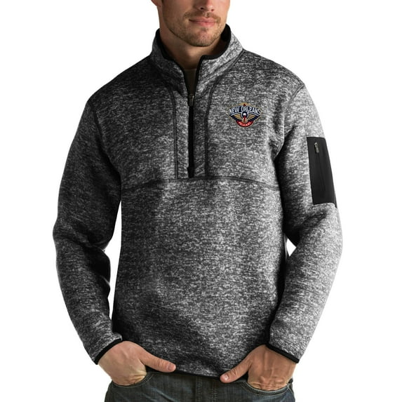 Men's Antigua Heather Black New Orleans Pelicans Fortune Big & Tall Quarter-Zip Pullover Jacket