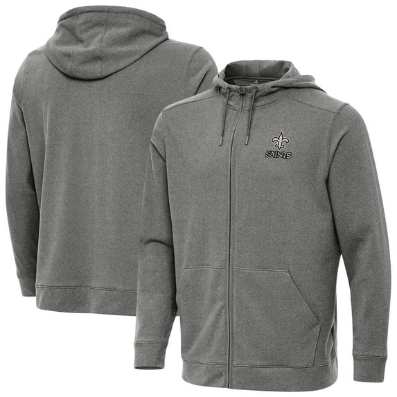 Men's Antigua Heather Black New Orleans Saints Effortless Full-Zip Hoodie Jacket