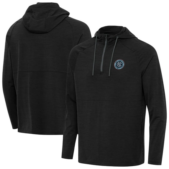 Men's-Antigua Heather Black New York City FC Spikes Raglan Quarter-Zip Pullover Hoodie