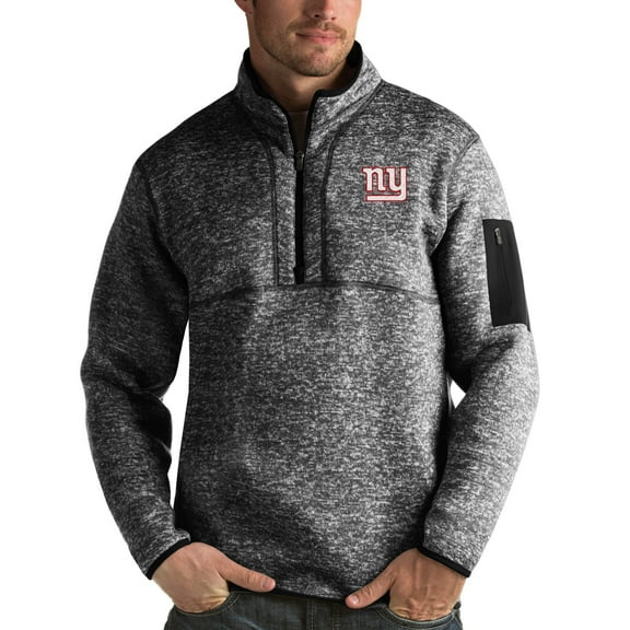 Men's Antigua Heather Black New York Giants Fortune Quarter-Zip Pullover Jacket