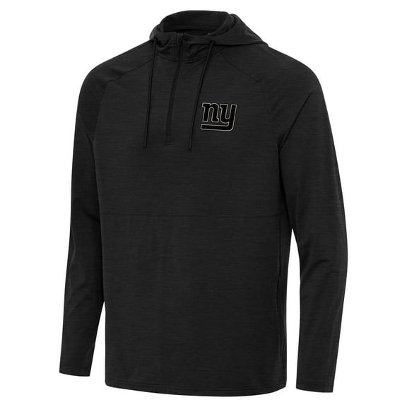Men's Antigua Heather Black New York Giants Spikes Raglan Quarter-Zip Hoodie