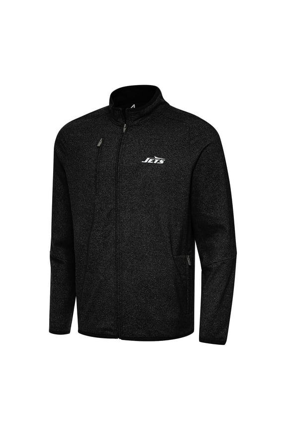 Men's Antigua Heather Black New York Jets Hold-Up Tri-Blend Full-Zip Jacket