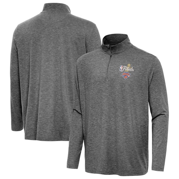 Men's Antigua Heather Black New York Knicks 2026 NBA Finals Hunk Quarter-Zip Pullover