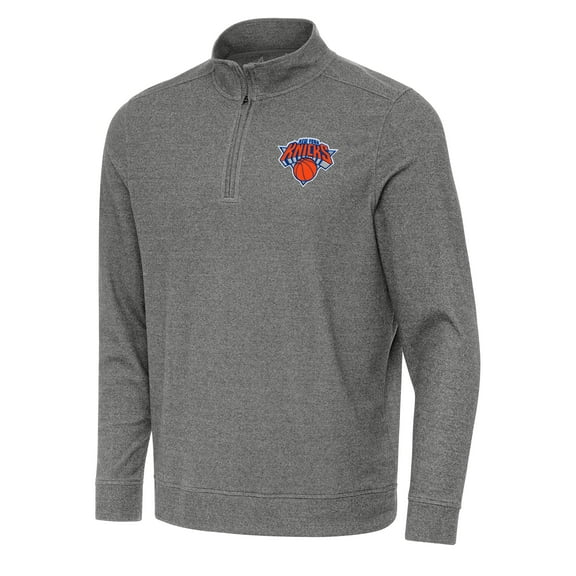 Men's Antigua Heather Black New York Knicks Subtle Quarter-Zip Sweatshirt