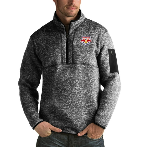Men's Antigua Heather Black New York Red Bulls Fortune Quarter-Zip Pullover Jacket