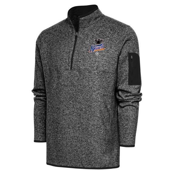 Men's Antigua Heather Black Newark Eagles Fortune Quarter-Zip Pullover Jacket
