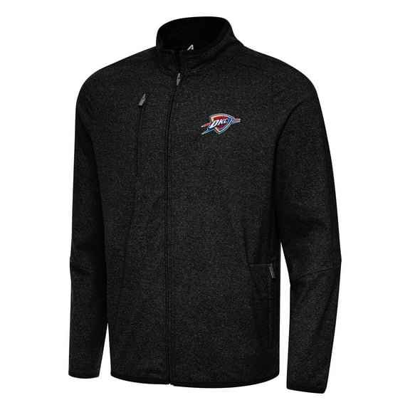 Men's Antigua Heather Black Oklahoma City Thunder Hold-Up Full-Zip Tri-Blend Jacket