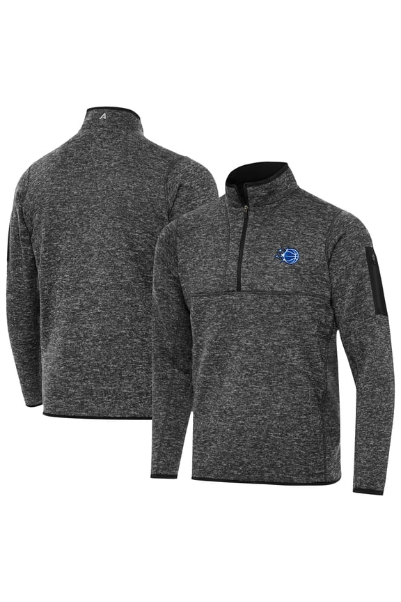Men's Antigua Heather Black Orlando Magic New Logo Fortune Quarter-Zip Pullover Jacket